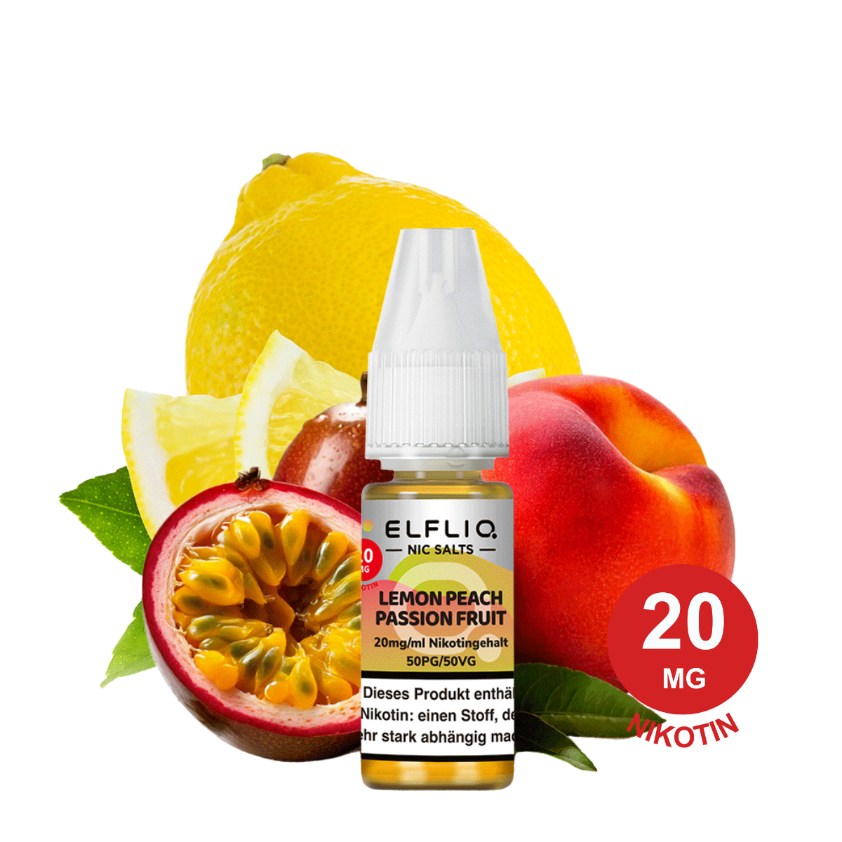 ELFLIQ Lemon Peach Passion Fruit Nikotinsalz-Liquid 20 mg/ml – Produktbild