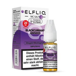ELFLIQ Blackurrant aniseed Nikotinsalz Liquid 20 mg/ml – Verpackung mit Flasche