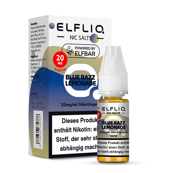 ELFLIQ Blue Razz Lemonade Nikotinsalz Liquid 20 mg/ml – Verpackung mit Flasche