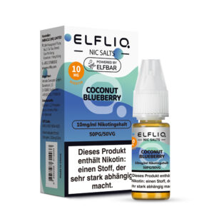 ELFLIQ Coconut Blueberry Nikotinsalz Liquid 10 mg/ml – Verpackung mit Flasche