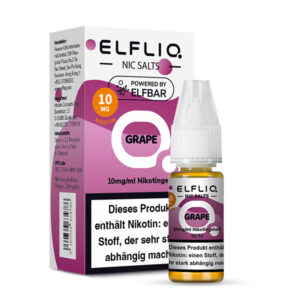 ELFLIQ Grape Nikotinsalz Liquid 10 mg/ml – Verpackung mit Flasche