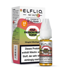 ELFLIQ Kiwi Passion Fruit Guava Nikotinsalz Liquid 10 mg/ml – Verpackung mit Flasche