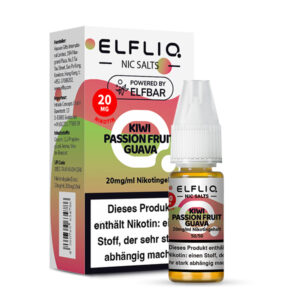 ELFLIQ Kiwi Passion Fruit Guava Nikotinsalz Liquid 20 mg/ml – Verpackung mit Flasche