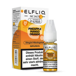 ELFLIQ Pineapple mango orange Nikotinsalz Liquid 10 mg/ml – Verpackung mit Flasche