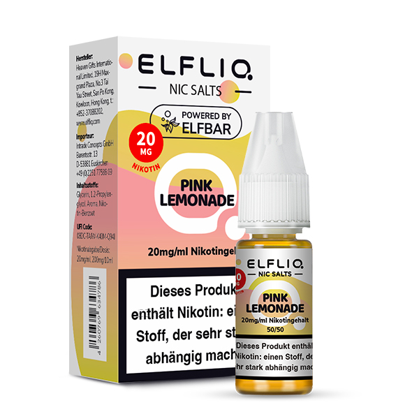 ELFLIQ Pink Lemonade Nikotinsalz Liquid 20 mg/ml – Verpackung mit Flasche