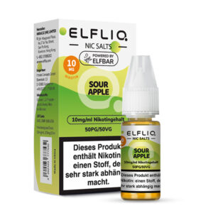 ELFLIQ Sour Apple Nikotinsalz Liquid 10 mg/ml – Verpackung mit Flasche
