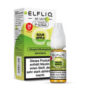 ELFLIQ Sour Apple Nikotinsalz Liquid 20 mg/ml – Verpackung mit Flasche