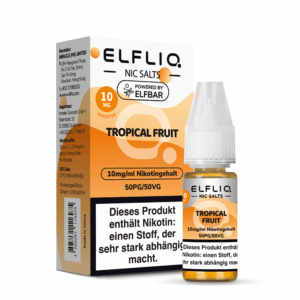 ELFLIQ Tropical Fruit Nikotinsalz Liquid 10 mg/ml – Verpackung mit Flasche